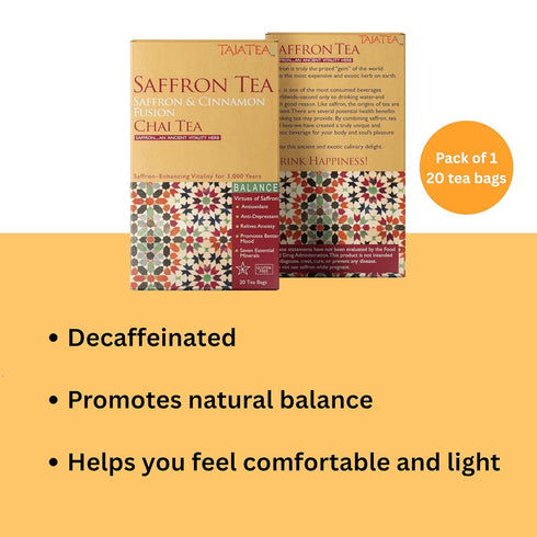20 Taja Saffron Tea - Saffron & Cinnamon Fusion Chai, Balanced Wellness Blend for Mindful Comfort, Mood Boost