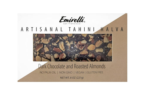 Emirelli Artisanal Halva Dessert – Authentic Middle Eastern Candy, Vegan 55%-Tahini Halwa, Dark Chocolate Flavor