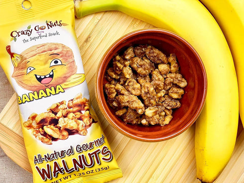 3 1.25 oz (12-Pack) Crazy Go Nuts Walnuts - Maple, Banana, Coconut, Oatmeal Cookie, Healthy Snacks, Vegan, Gluten Free