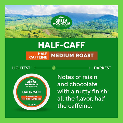 48 Count Green Mountain Coffee Roasters Half Caff, Single-Serve Keurig K-Cup Pods, Medium Roast Coffee Pods