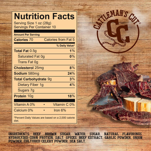 10 Cattleman's Cut Peppered Beef Jerky, Premium Marinated Steak High Protein Meat Snacks, Keto Friendly, Gluten Free
