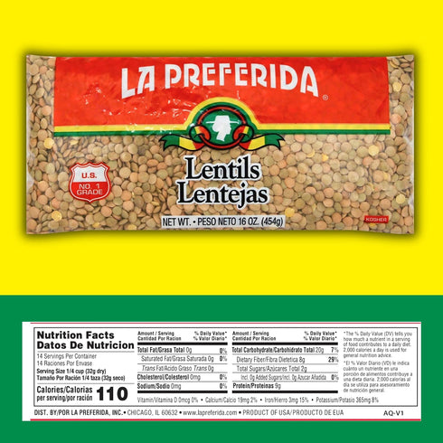 14 8g 9g 16 (Pack 3) La Preferida Dry Lentils (Budget-Friendly Plant-Based Protein with Servings Per Bag) Protein