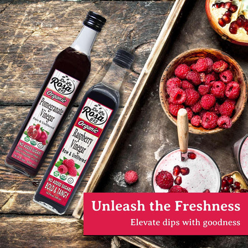 100% 16.9 Oz (Pack 2) De La Rosa Organic Raspberry & Pomegranate Vinegar, Raw & Unfiltered, Vegan, Gluten Free