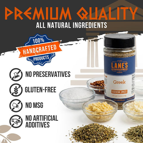 7.5 oz Lanes Greek Seasoning Blend, - All Natural Mediterranean Seasoning with Classic Greek Herbs, Gluten-Free, Bold