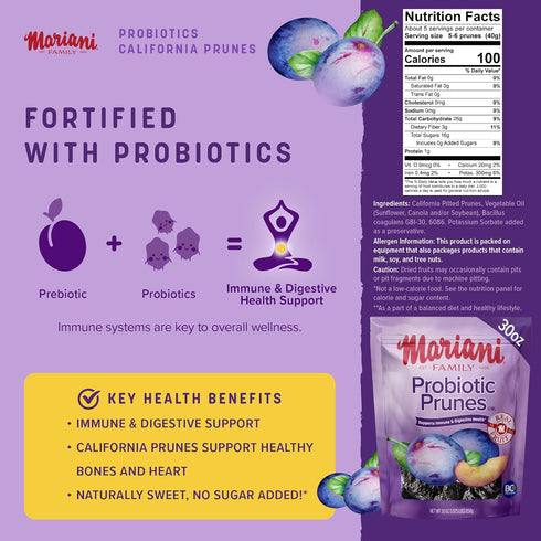30oz Immune Mariani Probiotic Prunes Pitted Unsweetened, - Bulk Dried Fruits No Sugar Added - California Dried Prunes