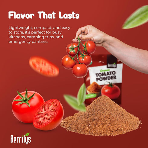 10 Oz Berrilys Dried Tomato Powder with Salt, USDA Organic Certified, Dehydrated, Ground, Great for Pizza, Pasta