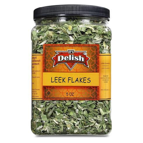 5 OZ Gourmet Dried Leek Flakes by Its Delish, Jumbo Container Jar | Green and White Leek Chopped | Vegan and Kosher