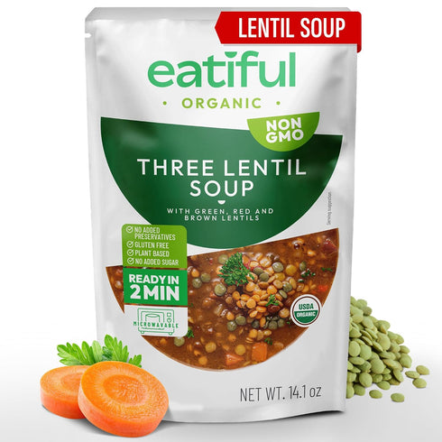 EATIFUL Lentil Soup, Made With Organic Vegetables, Lentil Soup With Green, Red
