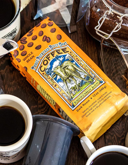 2-pack 12oz Raven's Brew Coffee High Caffeine Coffee Dark Roast Whole Bean Three Peckered Billy Goat