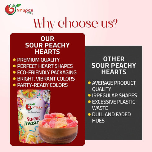 Gummy 3 Gummies NY Spice Shop Peach Hearts Candy - Pound Peach Flavored Heart Shaped Candy - Sweet Peachy for Holidays