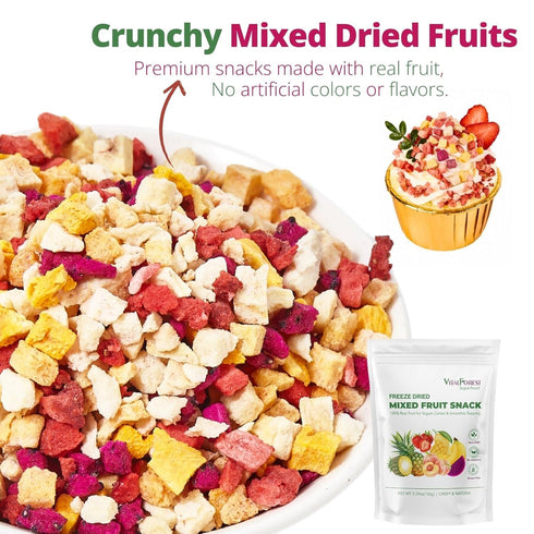 5.29oz 100% Freeze Dried Mixed Fruits - Real Crunchy Mixed Dehydrated Fruit Cubes with Strawberry, Dragon Fruit, Peach