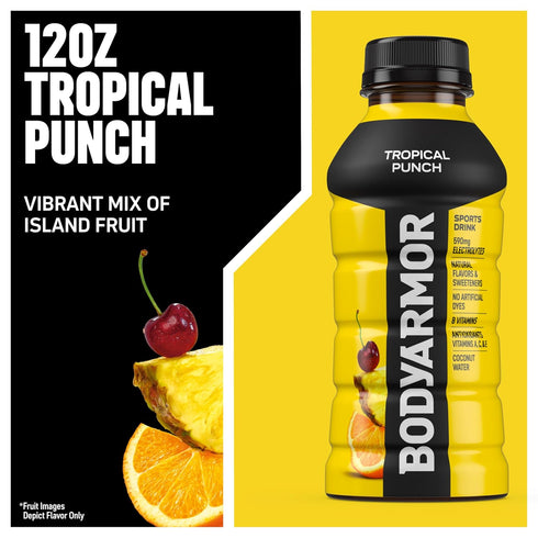 12 Oz (8 Pack), BODYARMOR Sports Drink, Tropical Punch, Electrolyte Drink Hydration, Fl Bottles Flavored Coconut Water