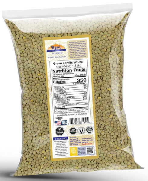64oz (4lbs) 1.81kg Rani Masoor Whole (Green Lentils Whole With Skin) Bulk ~ All Natural | Vegan | Gluten Friendly |