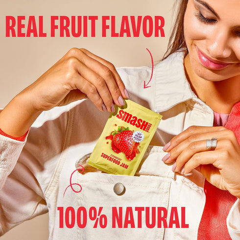 Packets 10 Smash Foods Strawberry Jam Squeeze | Single Serve | Natural, Keto & No Sugar Added | Vegan & Upcycled Fruit