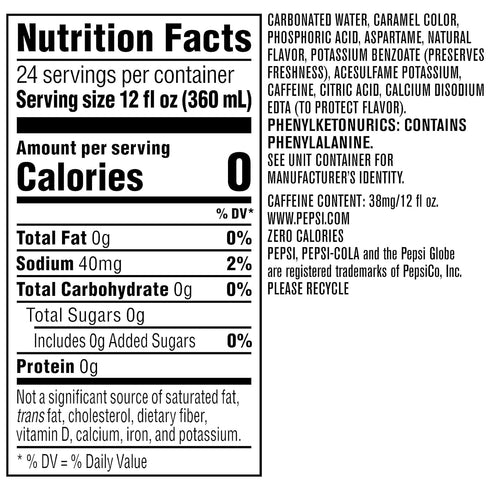 12oz (24 Pack) Pepsi Zero Sugar Cola Soda Pop, Cans