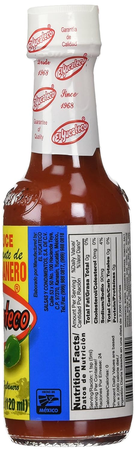 4 Oz (Pack 4) El Yucateco Red Habanero Hot Sauce, Fl
