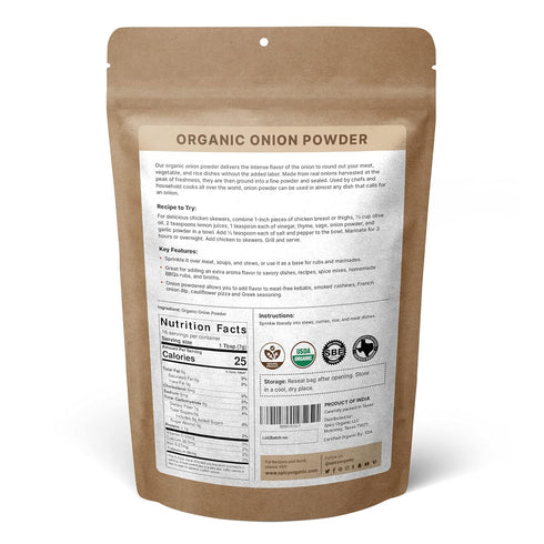 4 oz. SPICY ORGANIC Onion Powder Certified USDA Organic - Non-GMO - White Onion Powder Seasoning for Dressings, Dips