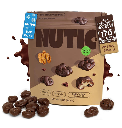 Nutic Dark Chocolate Covered Walnuts - 1 Lb, Premium Roasted Walnuts Drenched