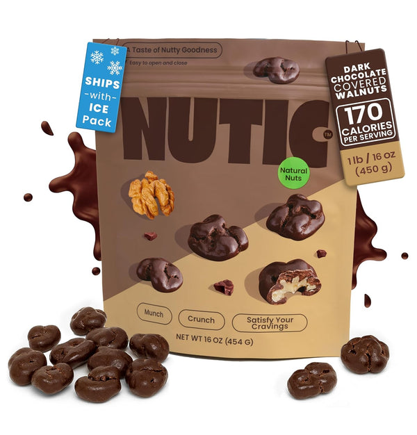 Nutic Dark Chocolate Covered Walnuts - 1 Lb, Premium Roasted Walnuts Drenched