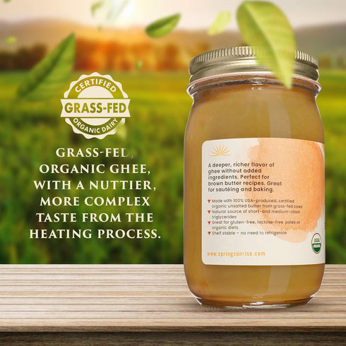 16 oz Spring Sunrise Organic Brown Ghee - Grass Fed Clarified Butter - Keto & Paleo Friendly, Lactose & Gluten Free