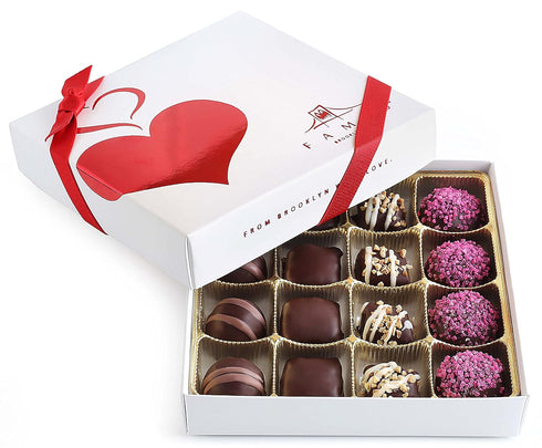 Valentine Chocolate Truffles Gift Box - 16-Pc Fancy Vegan Dark Chocolate Candy,