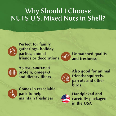 |Packed (1 LB) NUTS U.S. Mixed Nuts In Shell (Almonds, Walnuts, Hazelnuts, Pecans) | No Added Colors and No Artificial