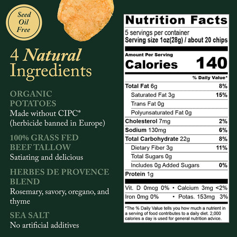 2 Pack, 5 Vandy Crisps Potato Chips - Seed Oil Free Snacks - Gluten Free Potato Chip - Made with Potatoes, Grass-Fed