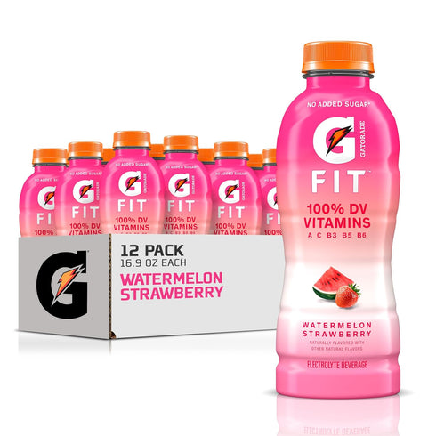 Gatorade Fit Electrolyte Beverage, Healthy Real Hydration, Watermelon Strawberry, 16.9.oz Bottles (12