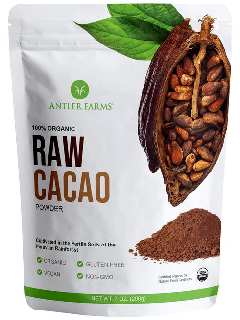 Antler Farms - 100% Pure Organic Raw Cacao Powder, 40 servings, 200g