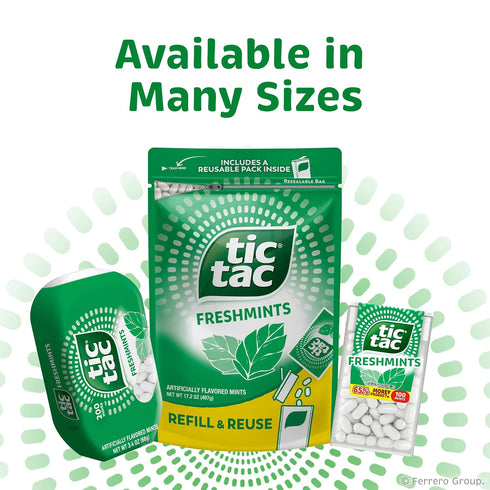 100 12 Pack, 1.7 oz Tic Tac Freshmints, On-the-Go Breath Mints, Pocket-Sized Mints, pieces, Bulk Each