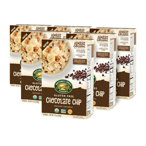 11.3 oz (Pack 6), Nature's Path Organic Chocolate Chip Instant Oatmeal, of Gluten Free, Non-GMO, Fair Trade