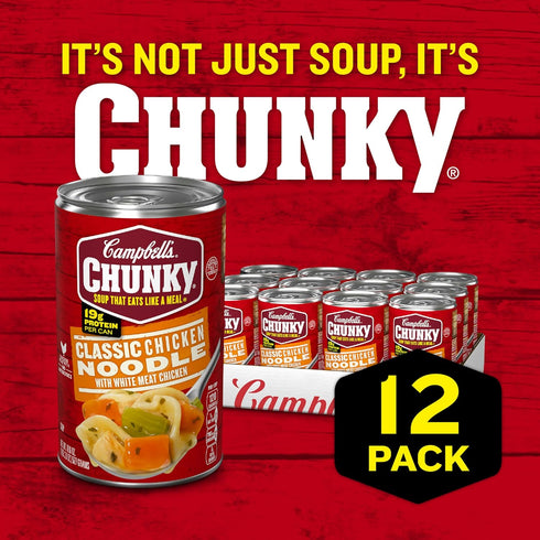 18.6 oz (12 Pack) Campbell's Chunky Classic Chicken Noodle Soup, Can
