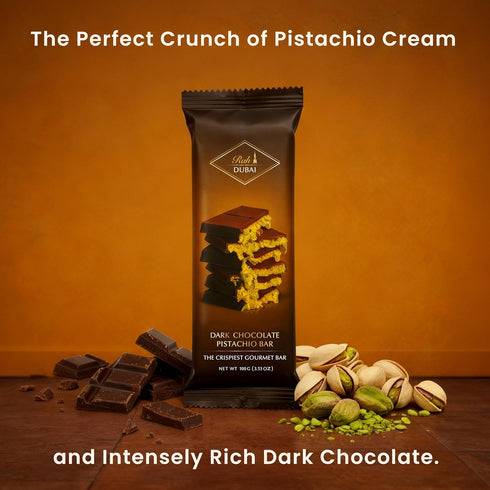 3.5oz 100g, Rah Dark Dubai Chocolate Bar Pistachio, - Gourmet Chocolate Bar | Dubai Dark Chocolate Bar Pistachio |