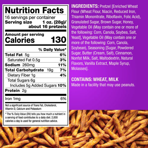 Dot's Pretzels Cinnamon Sugar Seasoned Pretzel Twists, Healthy Kids Snacks, 16oz Bag