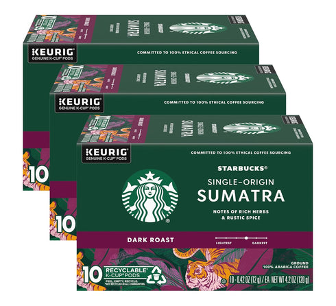 Starbucks Coffee K-Cup Pods, Single-Origin Sumatra Coffee, Dark Roast 100% Arabica Coffee,