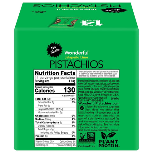 0.75 (Pack 14), Wonderful Pistachios No Shells, Jalapeo Lime Nuts, Ounce Bags of Protein Snacks, Gluten Free