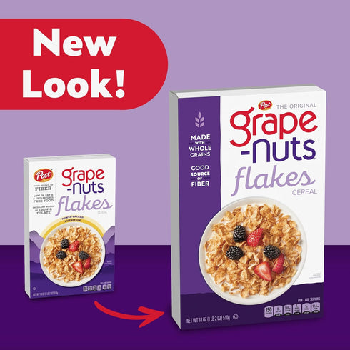 Grape-Nuts 18 OZ Grape Nuts Flakes Breakfast Cereal, Crispy Whole Wheat and Barley Cereal, Great for Yogurts, Parfaits