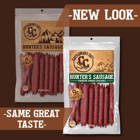 12 Cattleman's Cut Hunter's Sausages Meat Sticks, Premium Protein Snacks, Keto Friendly, Gluten Free, Carnivore Travel