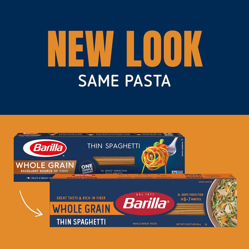 16 oz. (Pack 20) 100% Barilla Whole Grain Thin Spaghetti Pasta, Box of - Non-GMO, Made With Whole Grain Durum Wheat