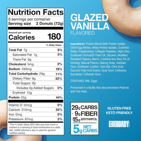 22g GLP-1 8 Pack pack Legendary Foods Protein Donuts - Protein, Glazed Vanilla, Zero Sugar Snack, Gluten Conscious, Low