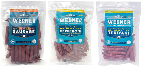 Werner Mini Sausage Sticks, Pepperoni Sticks, Teriyaki Meat Sticks Variety Pack of