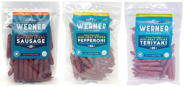 Werner Mini Sausage Sticks, Pepperoni Sticks, Teriyaki Meat Sticks Variety Pack of