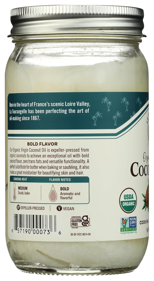 14 oz (Packaging La Tourangelle, Organic Virgin Unrefined Coconut Oil, Great for Cooking, Baking, Hair, and Skin Care