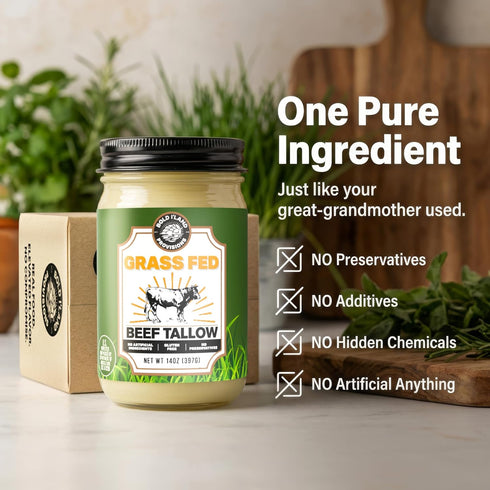 100% 30 14 Pure Grass Fed Beef Tallow for Cooking Clean Non-Seed Oil Cooking Fat - Keto and Paleo Diet Friendly Perfect