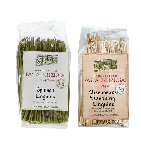 Pasta Deliziosa! Handcrafted Pasta, Spinach & Chesapeake Bay Seasoning Linguine, 12 Ounce