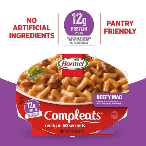 7.5 (Pack 7) HORMEL COMPLEATS Beefy Mac & Cheese Microwave Tray, Ounces