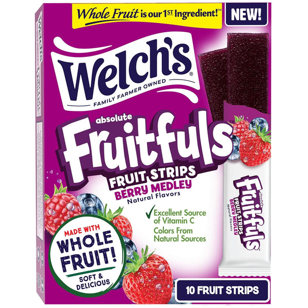 Welch's Absolute Fruitfuls Fruit Strips, Tasty Dried Fruit Snacks for School Lunches,