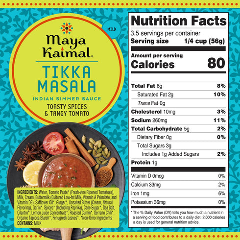 Simmer GaramMasala (7 (Pack 3), Maya Kaimal Tikka Masala Sauce, Mild Indian Sauce with Tomato and Spices. Vegetarian