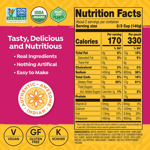 Tasty Bite Organic Channa Masala, 10 Ounce, Pack of 6, Ready to Eat, Vegan & Gluten Free