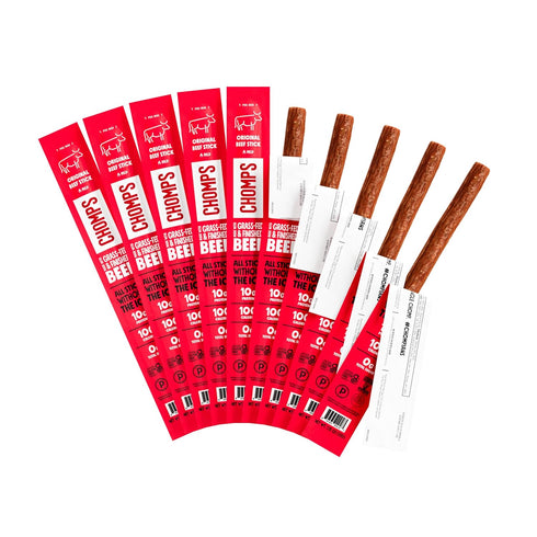 Chomps Grass-Fed and Finished Original Beef Jerky Snack Sticks 10-Pack - Keto,